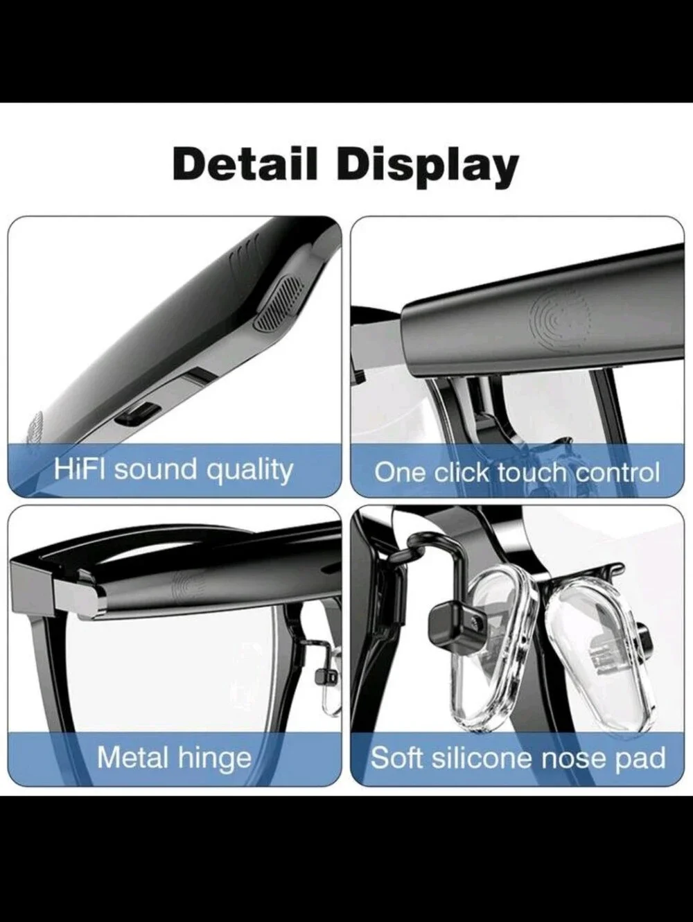 Wireless Smart Glasses with Bluetooth Audio - Black